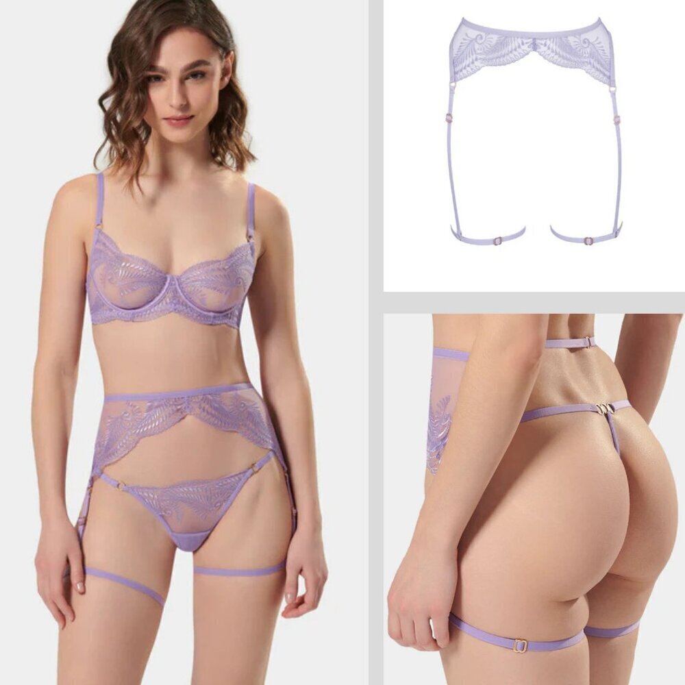 New! Bluebella Rafaela Purple Embroidered Lace Thigh Harness Belt 10794
